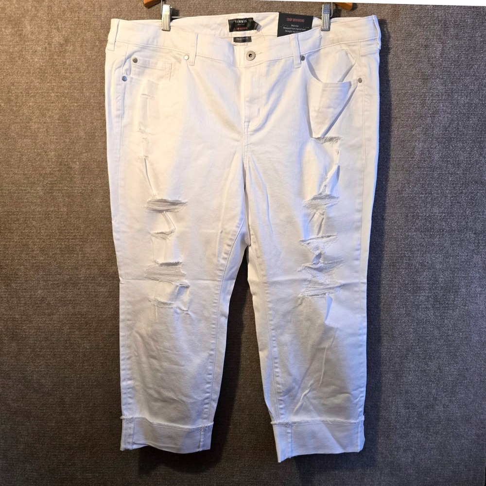 Torrid White Distressed Crop Boyfriend Jeans Womens‎ 22 Mid Rise Vintage Stretch